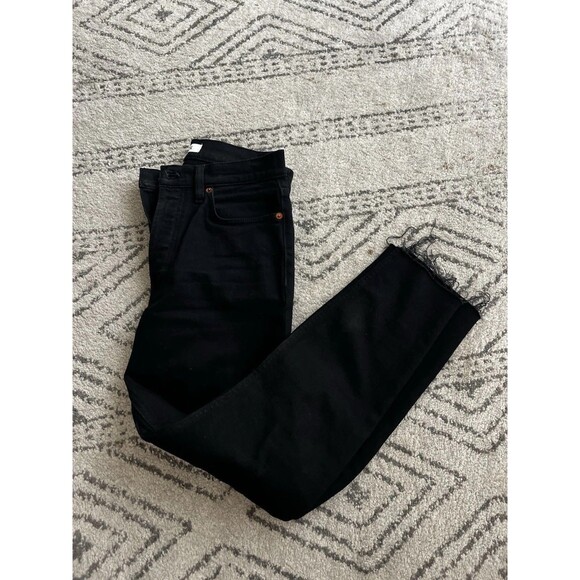 RE/DONE High Rise Black Stretch 70s Stove Pipe Jeans Button Fly Raw Hem Size 28 - Picture 11 of 15